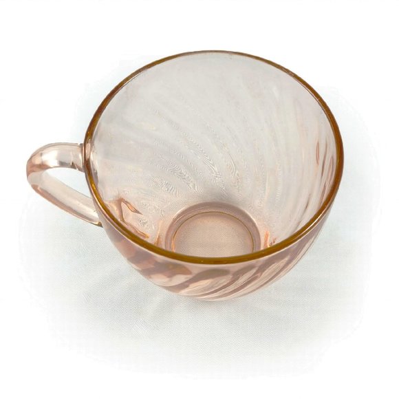 Vintage Arcoroc Pink Swirl Cup Depression Glass Punch Teacup Optic Spiral ARCO17 - Picture 2 of 3